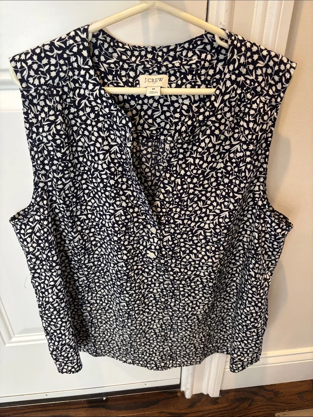 J. Crew Navy and White Leaf-Print Sleeveless Camisole